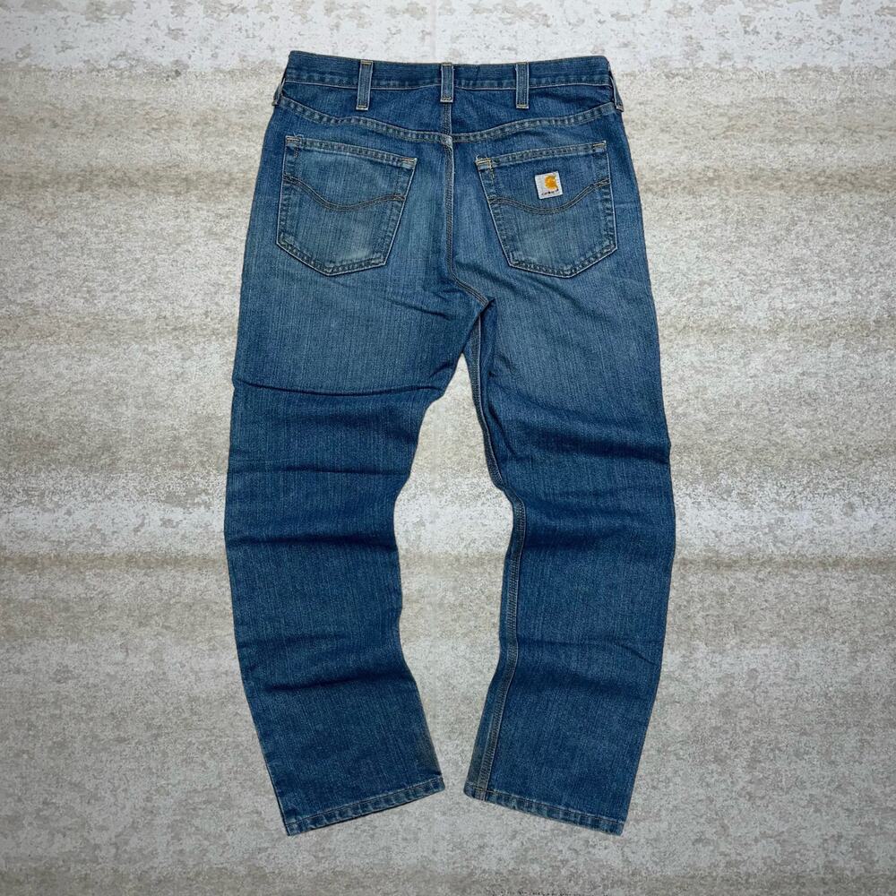 Vintage 90s Carhartt Jeans 34x30 Relaxed Fit Dark Wash Work Wear Denim Leather
